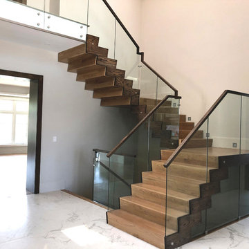 Dexter Modern Wood Cladding Staircase and Glass Railing