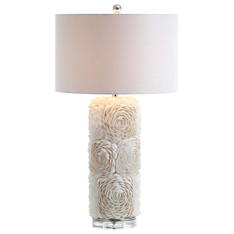 Rosette Seashell, Resin, Crystal LED Table Lamp, Cream, 28.5"