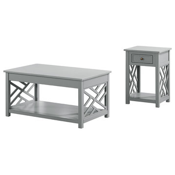 Coventry 36" Coffee Table and End Table, Drawer, Set of 2, Gray