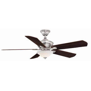 Camhaven v2, 52" Ceiling Fan - Brushed Nickel With Glass Bowl Light