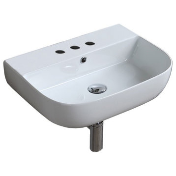 22" Modern Ceramic Wall Mounted or Vessel Sink, 3-Hole