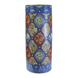 Vintage Chinese Oriental Imari Mixed Color Porcelain Round Vase Holder - Vases
