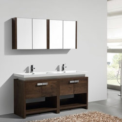 63 inch Rose Wood Modern Bathroom Vanity with Integrated Sink Top - Bathroom Vanities And Sink Consoles