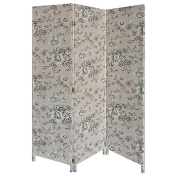 HomeRoots 3 Panel Beige and Black Soft Fabric Finish Room Divider