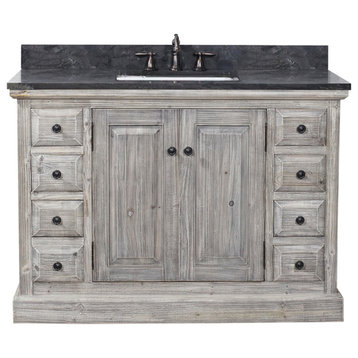 Rustic Sink Vanity With Rectangular Sink In Grey-Driftwood With Limestone Top