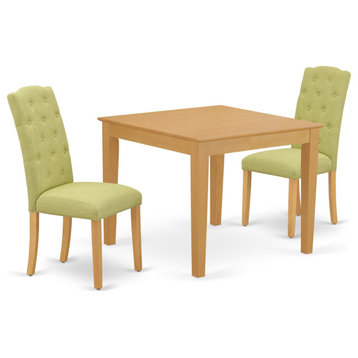3-Piece Set, Kitchen Table, 2 Parson Chairs, Lime Green Fabric, Oak