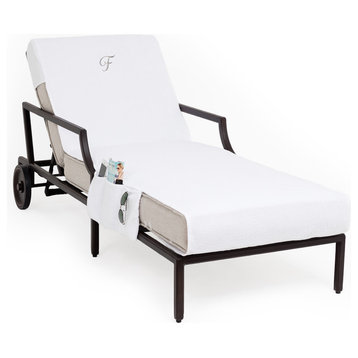 Personalized Standard Chaise Lounge Cover With Side Pockets, White, F