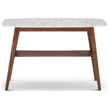 Castello 43" Rectangular Italian Carrara White Marble Console Table with Shelf,