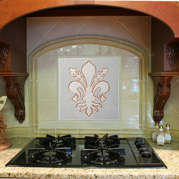 Kitchen Backsplash Tile: Golden Fleur De Lis- Carerra Marble & Gold Leaf