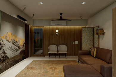 Living Room with Projector & Folding Dining Table in Wall Panel