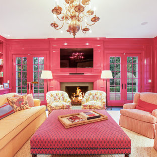 75 Beautiful Pink Living Room With A Standard Fireplace Pictures ...