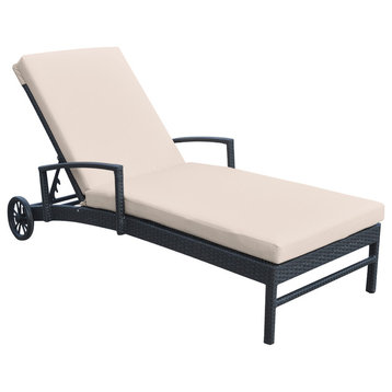 Vida Outdoor Wicker Lounge Chair With Water Resistant Beige Fabric Cushion