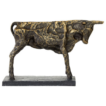 Textured Resin Black Bull Statue with Bronze Finish