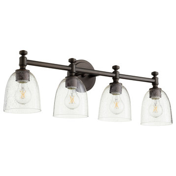 Rossington 4-Light Vanity Fixture, Oiled Bronze With Clear Seeded Glass