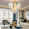 Round Gold Frosted/Smoke gray Crystal Chandelier for Living Room, Kitchen, Blue, Dia31.5"