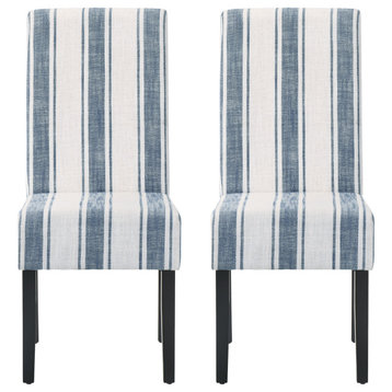 Percival Upholstered Dining Chairs, Set of 2, Dark Blue Line and Espresso, 100%
