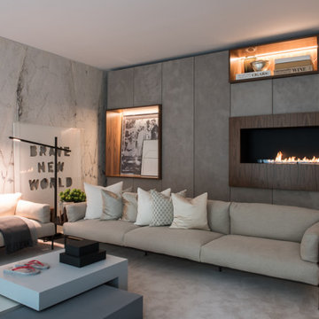 Avenida da Liberdade living room with sofa and fireplace niche