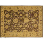 Bareen Designer Rugs - Kafkaz Peshawar Billi Brown/Gold Wool Rug, 10'2"x13'9" - A Persian influenced Turkish hand knotted rug made by skilled artisans capable of creating the most exceptional vegetable dyes and hand-spun New Zealand wool. This gorgeous one of a kind Peshawar Kafkaz handmade rug is also known as a Chobi/Ziegler rug. Characterized by their muted, earthy tones this gorgeous rug is extremely versatile and is famous for its soft pleasing color palette and informal design that works in a myriad of interiors. Skillfully crafted in intricate traditional, transitional and modern design these rugs have been expertly hand-tied, finished, sun-dried, and have KPSI from 100 to 130 and has pile height of 0.25 inches. The invigorating colors and patterns in this rug will give your home an elegant and fresh appearance. The intricate design allows this mesmerizing rug to create a royal ambience in any decor. Hand knotted construction and natural fibers gives this rug soft feel under your feet.