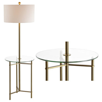Charles 59" Metal, Glass LED Side Table and Floor Lamp, Brass