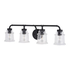 Toledo Industrial Bathroom Vanity Light, Matte Black, 4-Light