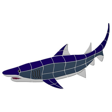 Shark 1 Ceramic Swimming Pool Mosaic 36"x22", Blue Grey