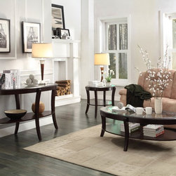 3508-30 PIERRE 3PCS RICH ESPRESSO OVAL COFFEE TABLE SET GLASS TOP - Coffee Tables