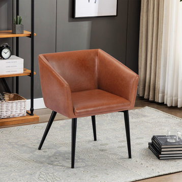 1 x Modern Faux Leather Barrel Chair, Brown
