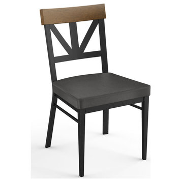 Clark Dining Chair, Charcoal Black & Brown Faux Leather / Light Brown Wood / Black Metal