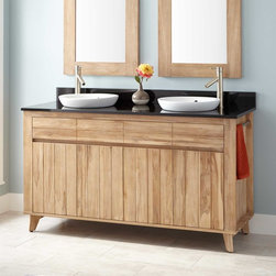 60" ANTIOCH TEAK DOUBLE VANITY FOR SEMI-RECESSED SINKS - WHITEWASH - Bathroom Vanities And Sink Consoles