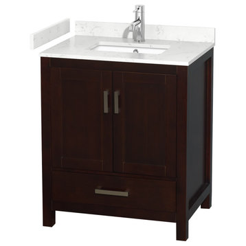 30" Single Bathroom Vanity Espresso, Carrara Cultured Marble Countertop, Sink