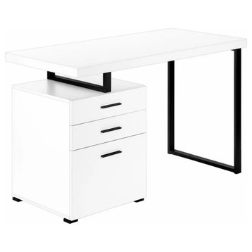 Modern Desk, Floating Top With 2 Storage Drawers & File Drawer, White/Black