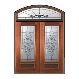 Prehung Transom Double Door 80 Mahogany Brazos 3/4 Lite Glass - Front Doors