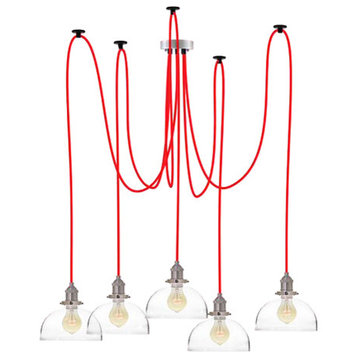 Red And Glass Shade Pendant Light Chandelier