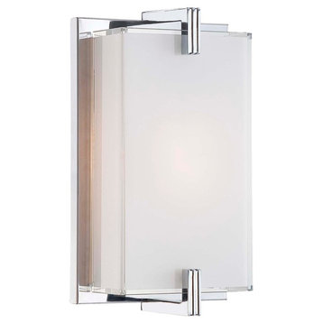 Cubism 1-Light Wall Sconce, Chrome With Mitered/White Inside Glass