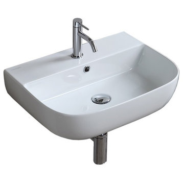 22" Modern Ceramic Wall Mounted or Vessel Sink, 1-Hole