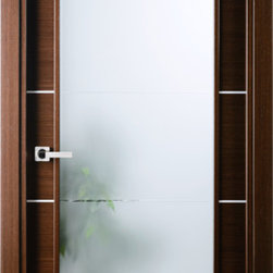 Italian Wenge Interior Single Door w Frosted Glass Decorative Strips - Interior Doors