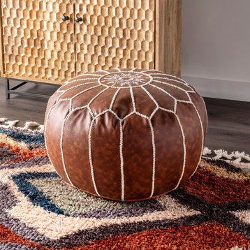 nuLOOM Faux Leather Jane Moroccan Ottoman, Brown