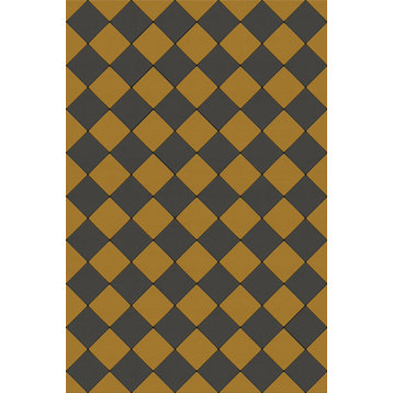 Joli Sol Checkers Gold and Slate Vinyl Mat, 48x72 Rectangle