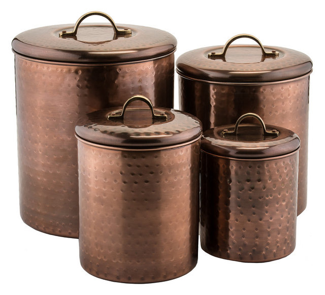 4Piece Hammered Copper Canister Set Transitional Kitchen Canisters