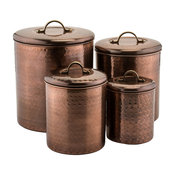 4 Piece Hammered Antique Copper Canister 4Qt., 2Qt., 1 Qt.,1Qt.