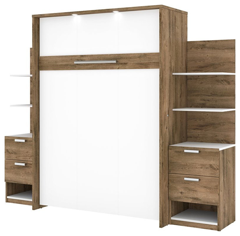 Cielo Queen Murphy Bed with Nightstands in Rustic Brown/White ...