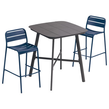 Eiland 36" Square Bar Table, Carbon and 2 Kapri Bar Chairs, Prussian