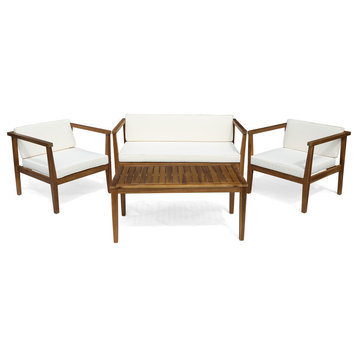 GDF Studio Maddox Outdoor 4-Seater Acacia Wood Chat Set With Coffee Table, Teak