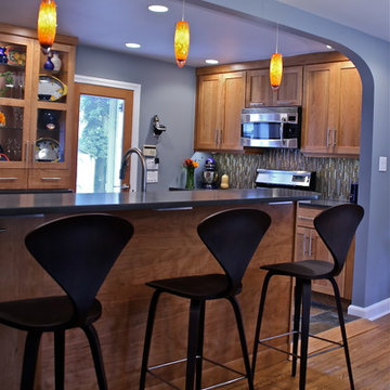 Warm Contemporary Kitchen Remodel | Natural Wood Cabinets & Modern Gray Palette