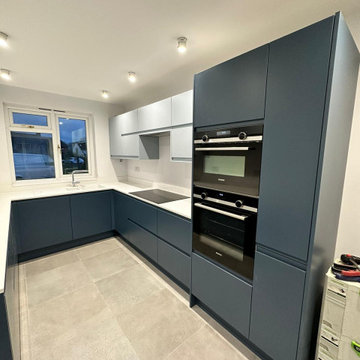 Modern Dark Blue Kitchen in Reigate
