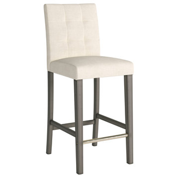 CorLiving Leila Fabric Bar Height Barstool with Gray Solid Wood Legs, Beige