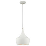 Livex Lighting - Livex Lighting 41186-03 Metal Shade - 9.5" One Light Mini Pendant - The distinctive shape of this White mini pendant mMetal Shade 9.5" One White White Metal/Go *UL Approved: YES Energy Star Qualified: n/a ADA Certified: n/a  *Number of Lights: Lamp: 1-*Wattage:60w Medium Base bulb(s) *Bulb Included:No *Bulb Type:Medium Base *Finish Type:White