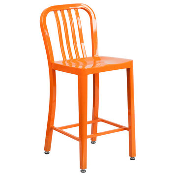 Flash Furniture 24" Metal Vertical Slat Back Counter Stool in Orange