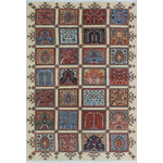 Noori Rug - Khurgeen Rabiah Ivory and Blue Rug, 6x8'10 - Intricately hand-knotted, this Khurgeen rug  has a striped oriental design that will enhance the style of your home. Crafted of wool featuring multicolored hues, this rug will blend seamlessly with your decor. To extend the life of this rug, we recommend to always use a rug pad. Professional cleaning only.