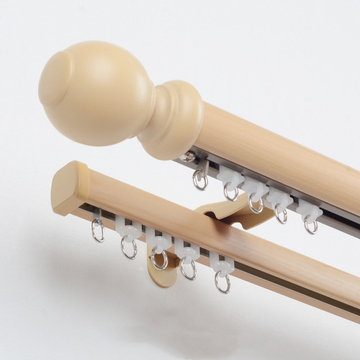 QYRF08 Fashion Wood Grain Outer Rod With Inner Track Set With Wooden Ball Finial